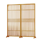 LIVARA Hollow Screen Partition With Two Pieces, 144Cm Wood Grain/Walnut Color