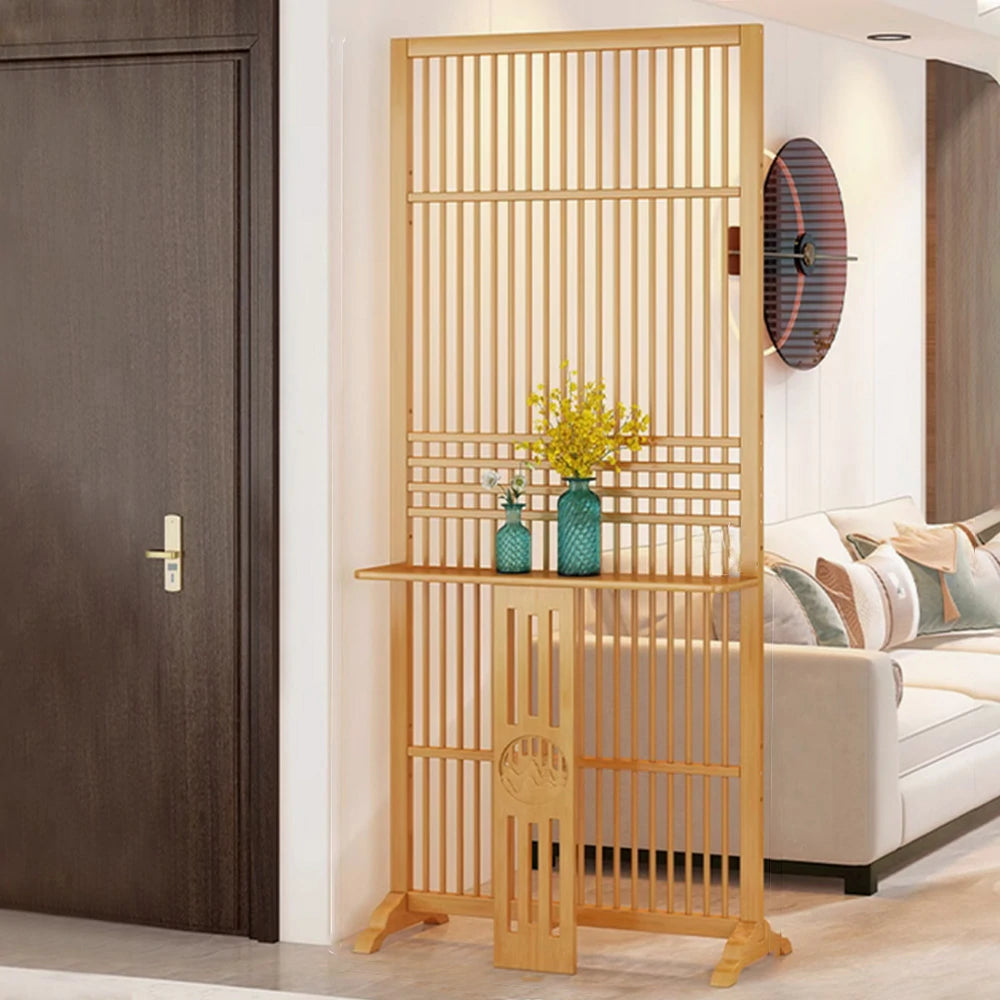 LIVARA Bamboo Screen Partition With Storage Platform 72Cm 144Cm Wood Color/Walnut Color