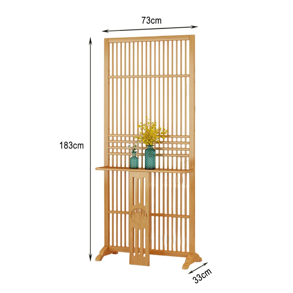 LIVARA Bamboo Screen Partition With Storage Platform 72Cm 144Cm Wood Color/Walnut Color