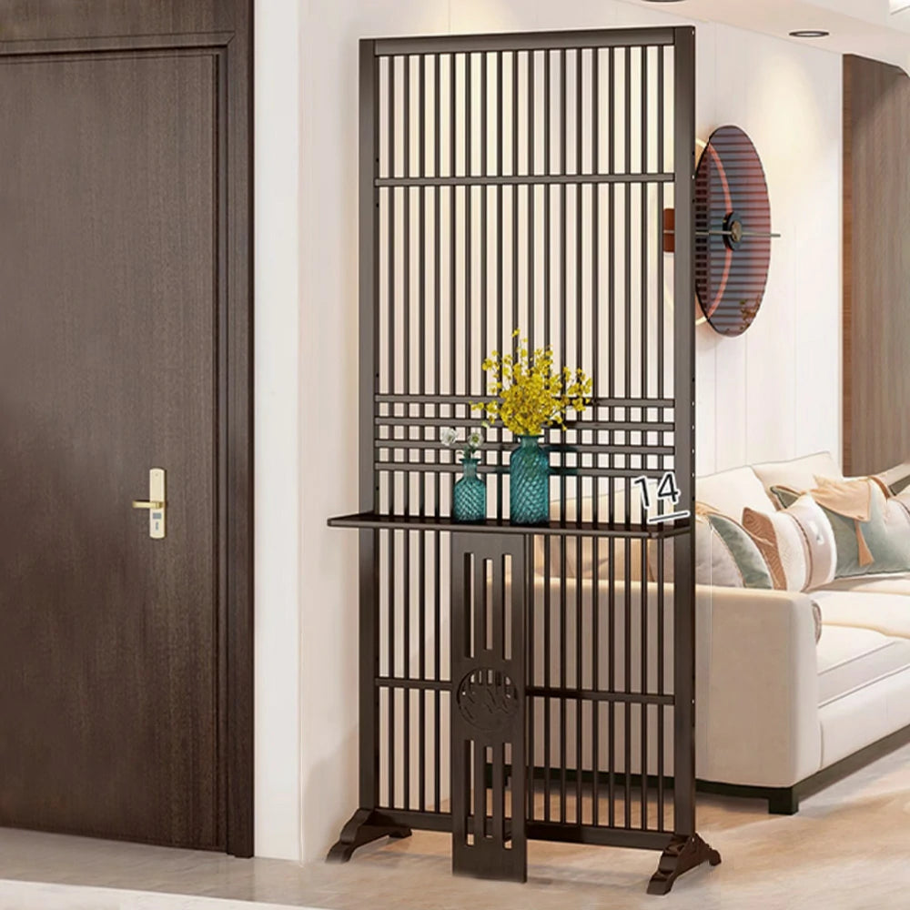 LIVARA Bamboo Screen Partition With Storage Platform 72Cm 144Cm Wood Color/Walnut Color