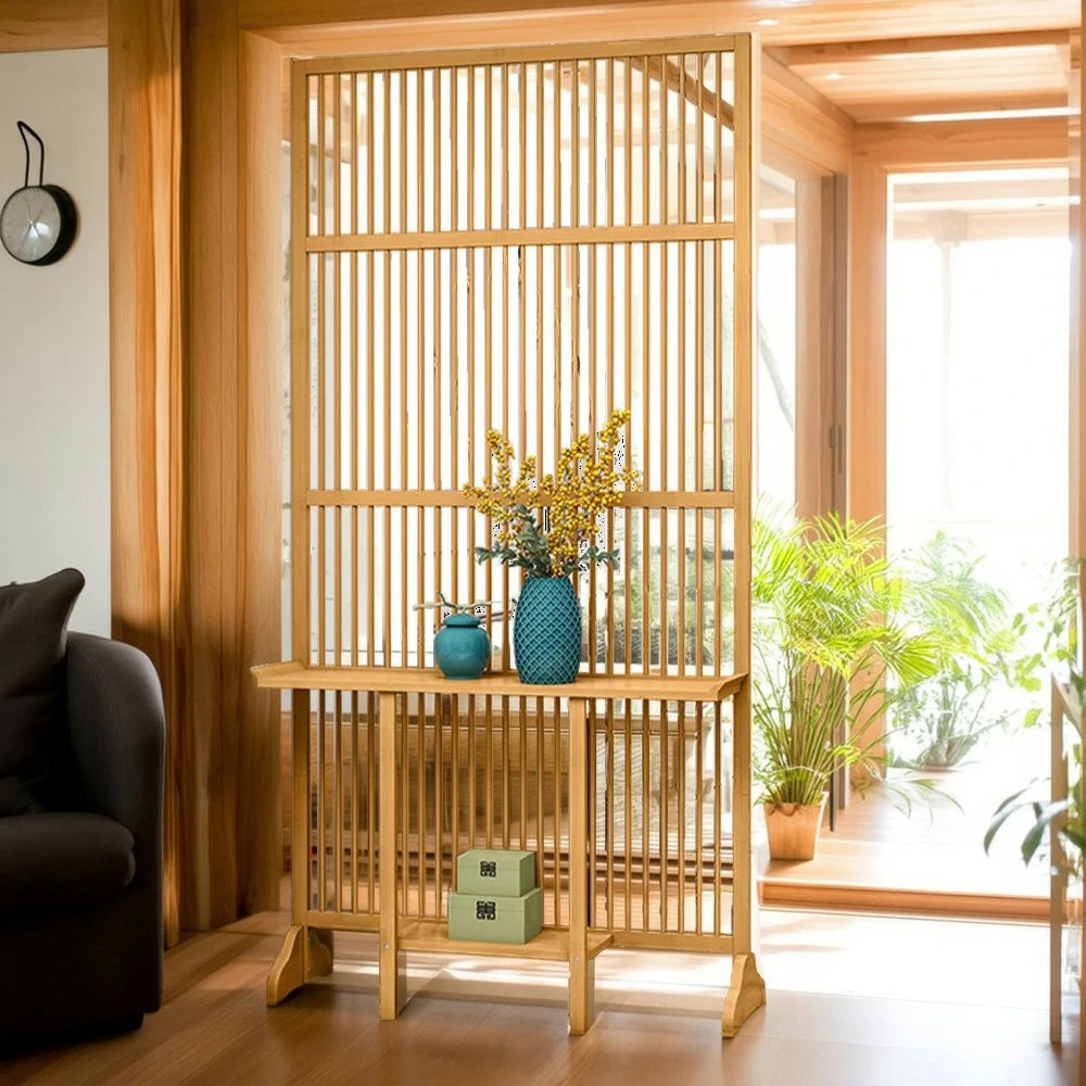 LIVARA Bamboo High Screen Partition 71Cm/100Cm With Storage Platform Wood Color/Walnut Color