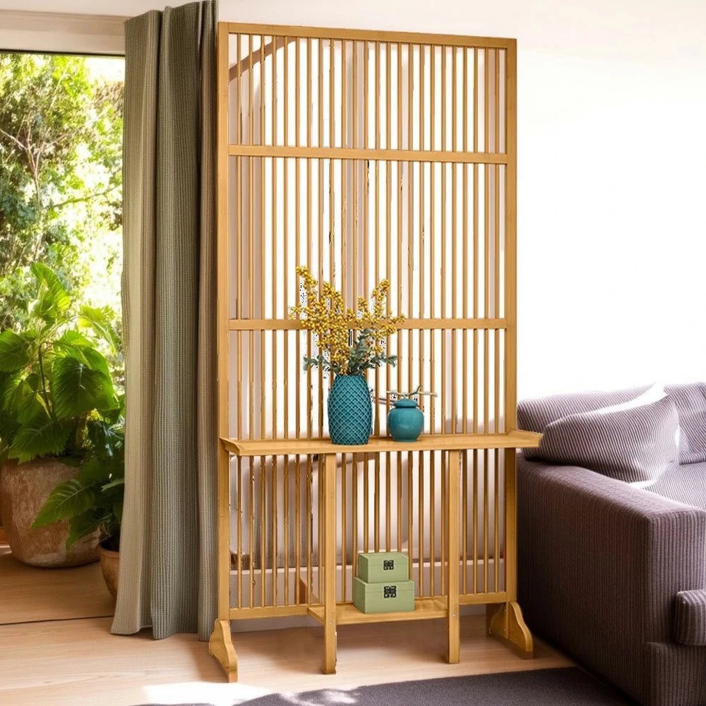 LIVARA Bamboo High Screen Partition 71Cm/100Cm With Storage Platform Wood Color/Walnut Color