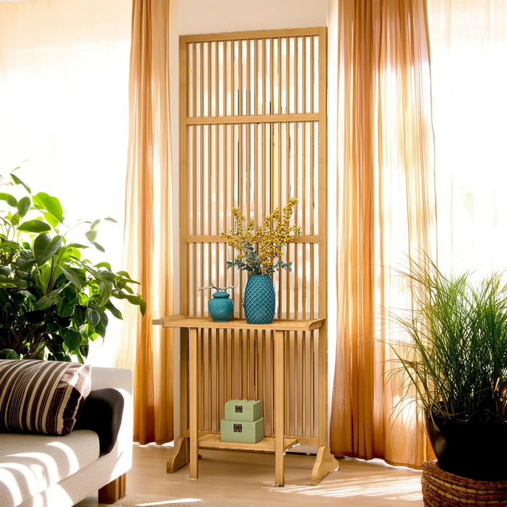 LIVARA Bamboo High Screen Partition 71Cm/100Cm With Storage Platform Wood Color/Walnut Color