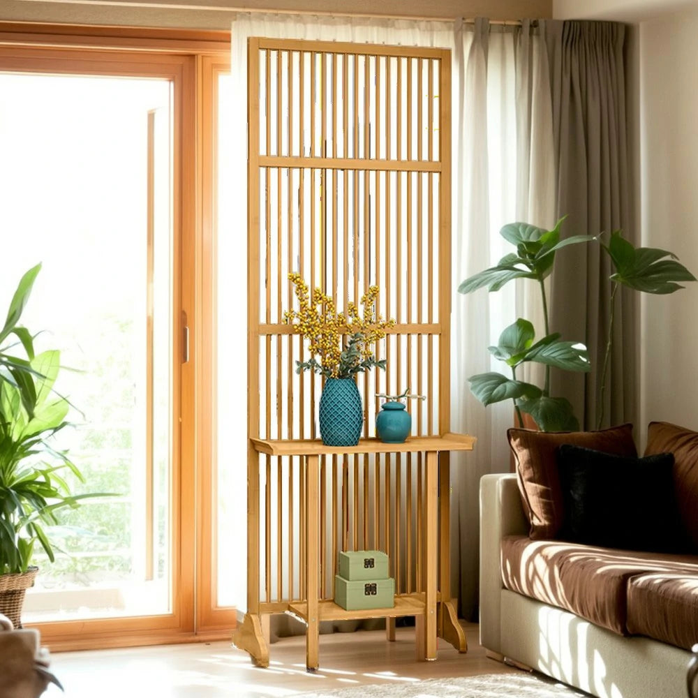 LIVARA Bamboo High Screen Partition 71Cm/100Cm With Storage Platform Wood Color/Walnut Color