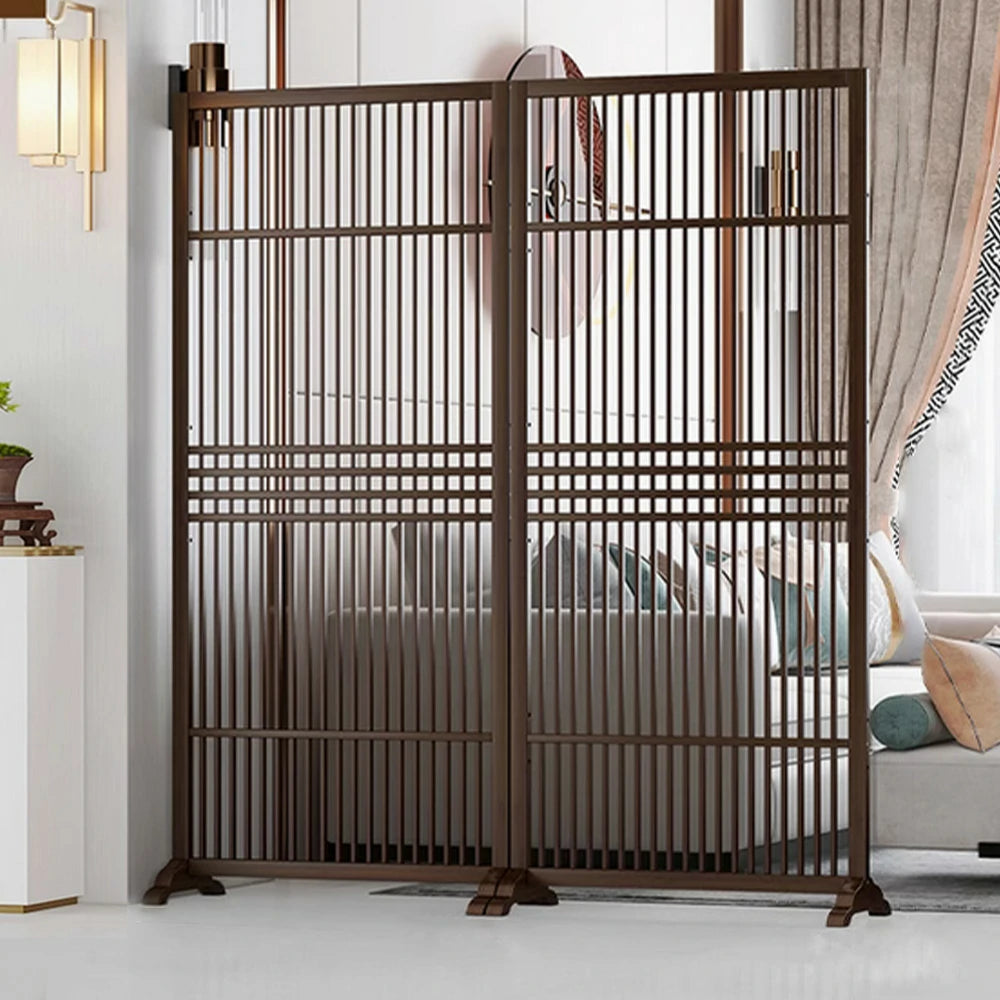 LIVARA Hollow Screen Partition With Two Pieces, 144Cm Wood Grain/Walnut Color