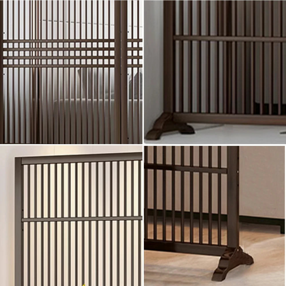 LIVARA Hollow Screen Partition With Two Pieces, 144Cm Wood Grain/Walnut Color