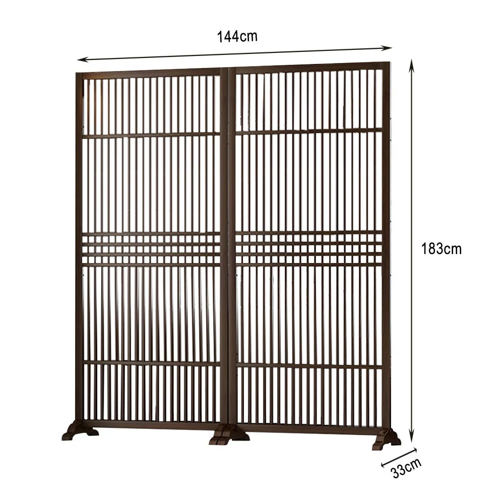 LIVARA Hollow Screen Partition With Two Pieces, 144Cm Wood Grain/Walnut Color