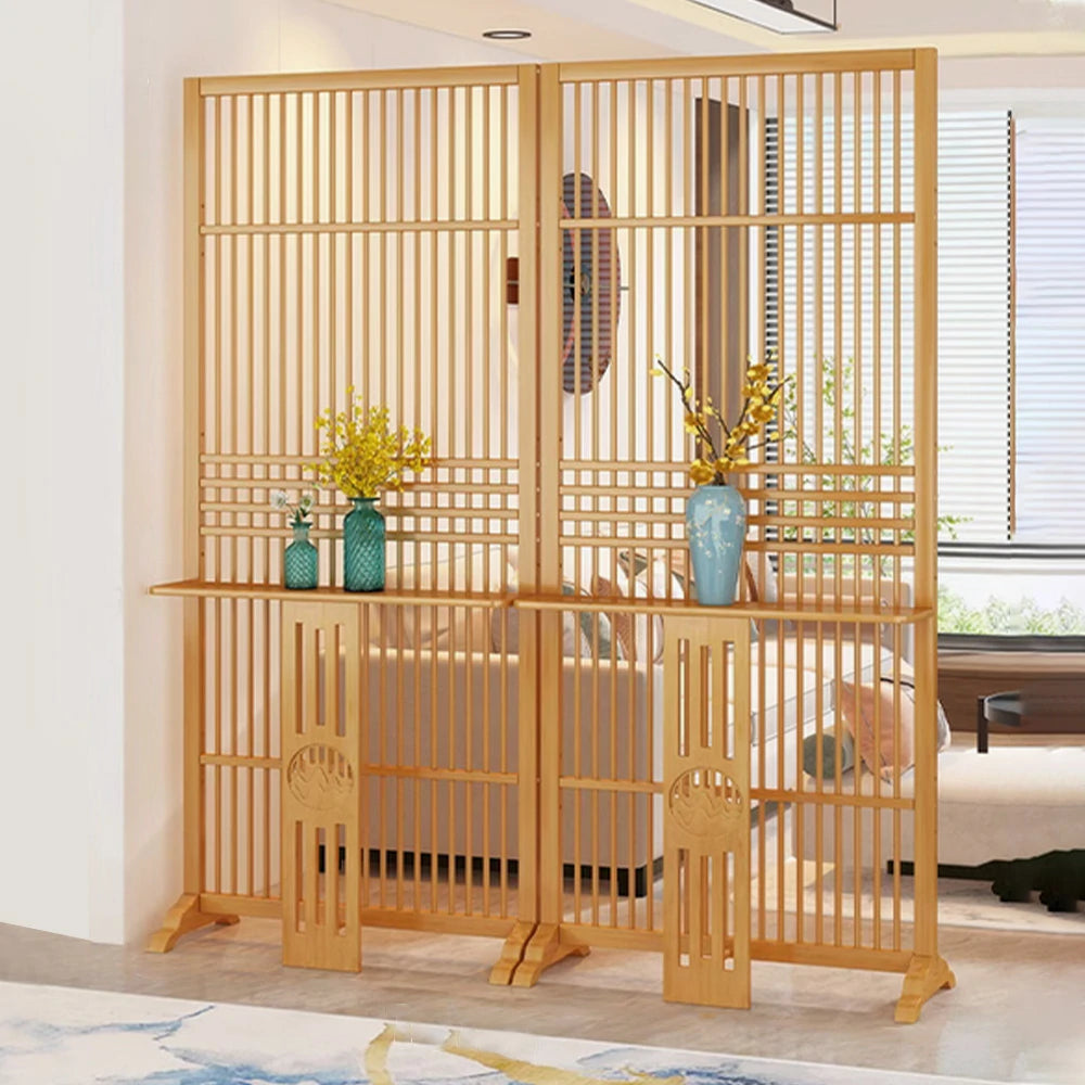 LIVARA Bamboo Screen Partition With Storage Platform 72Cm 144Cm Wood Color/Walnut Color