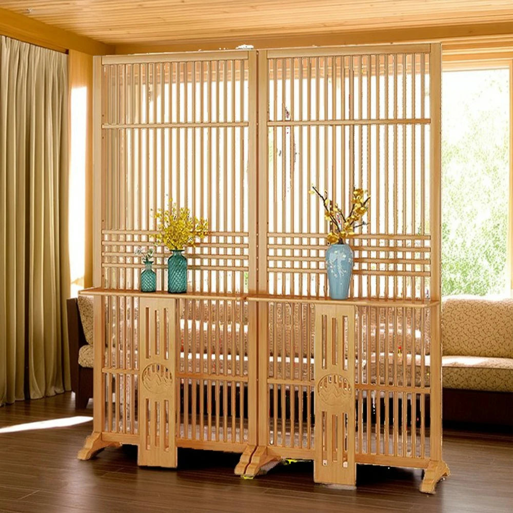 LIVARA Bamboo Screen Partition With Storage Platform 72Cm 144Cm Wood Color/Walnut Color