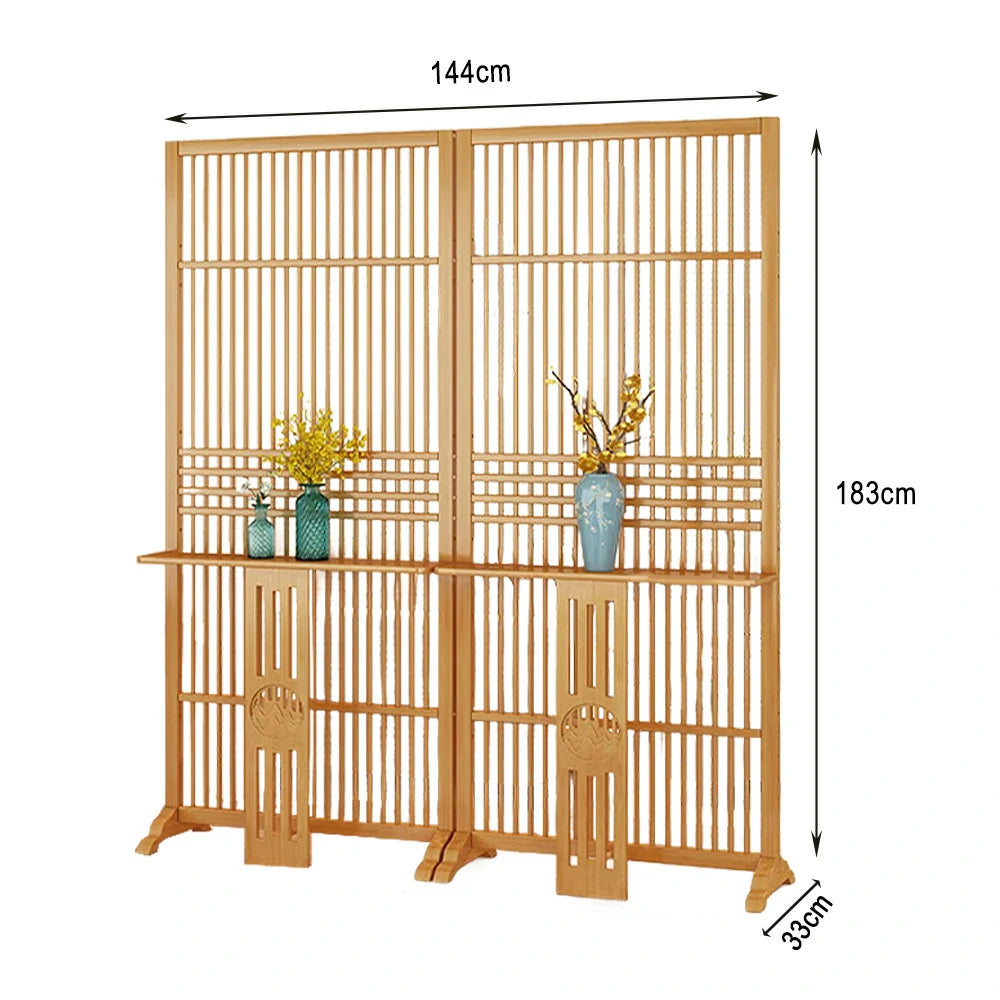 LIVARA Bamboo Screen Partition With Storage Platform 72Cm 144Cm Wood Color/Walnut Color