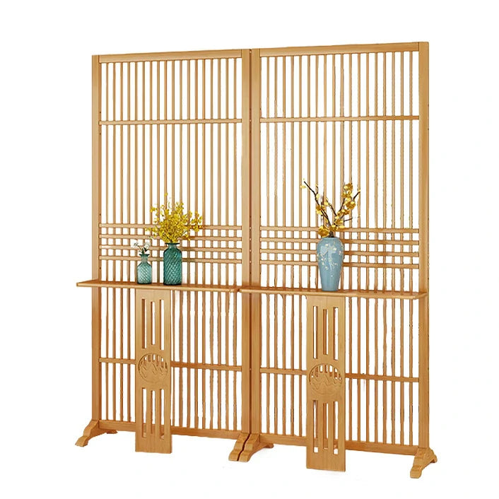LIVARA Bamboo Screen Partition With Storage Platform 72Cm 144Cm Wood Color/Walnut Color