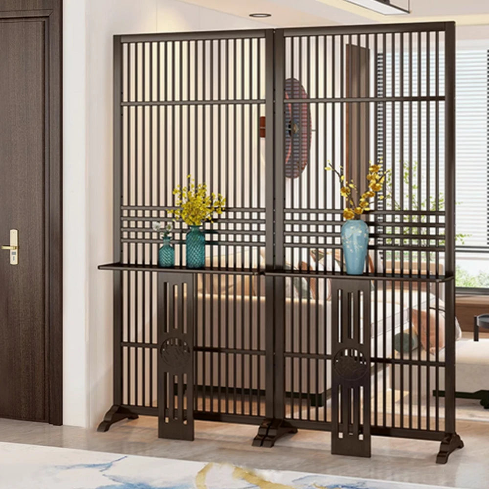 LIVARA Bamboo Screen Partition With Storage Platform 72Cm 144Cm Wood Color/Walnut Color