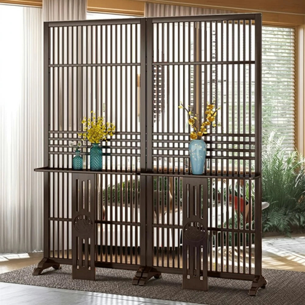 LIVARA Bamboo Screen Partition With Storage Platform 72Cm 144Cm Wood Color/Walnut Color