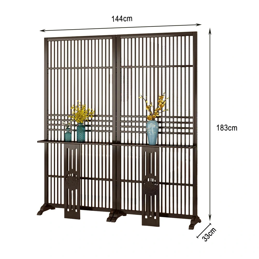 LIVARA Bamboo Screen Partition With Storage Platform 72Cm 144Cm Wood Color/Walnut Color