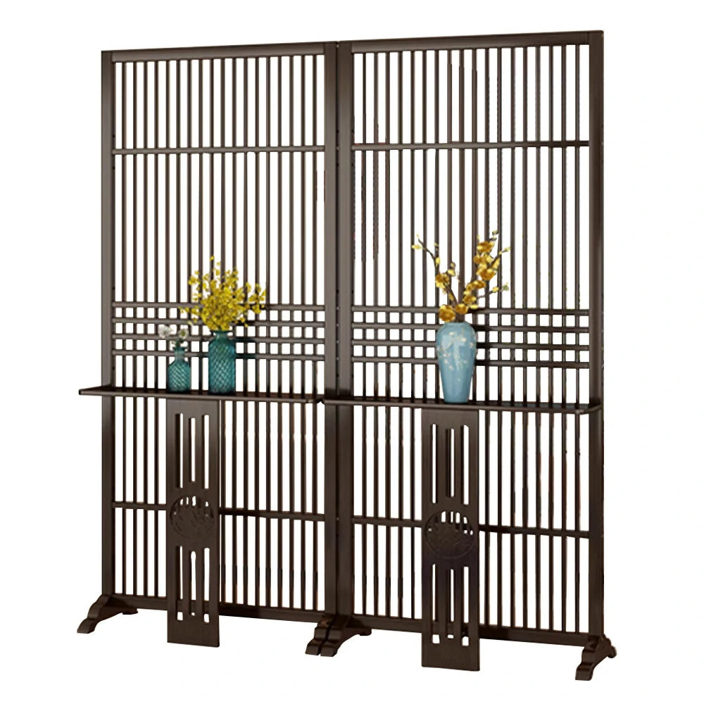 LIVARA Bamboo Screen Partition With Storage Platform 72Cm 144Cm Wood Color/Walnut Color