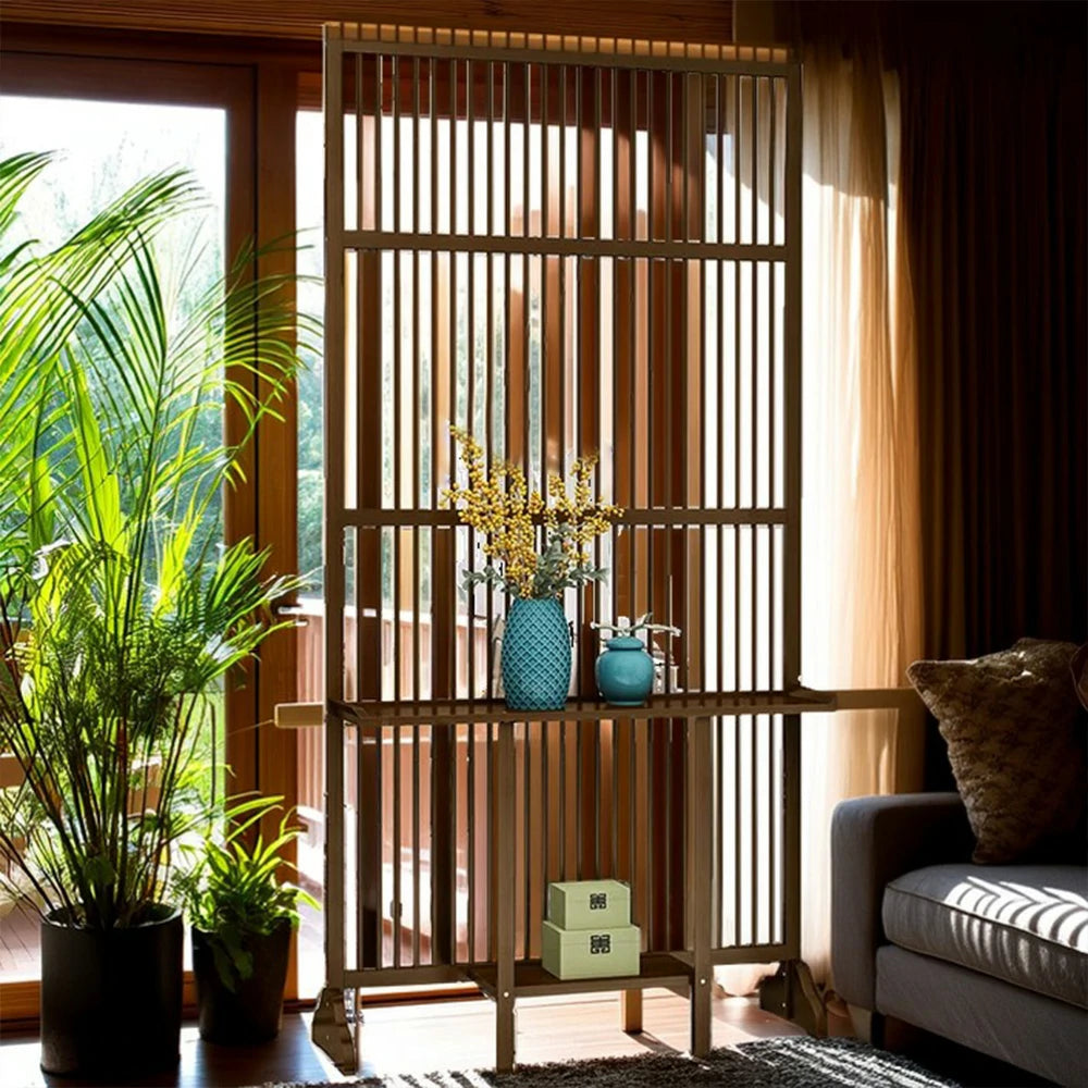 LIVARA Bamboo High Screen Partition 71Cm/100Cm With Storage Platform Wood Color/Walnut Color