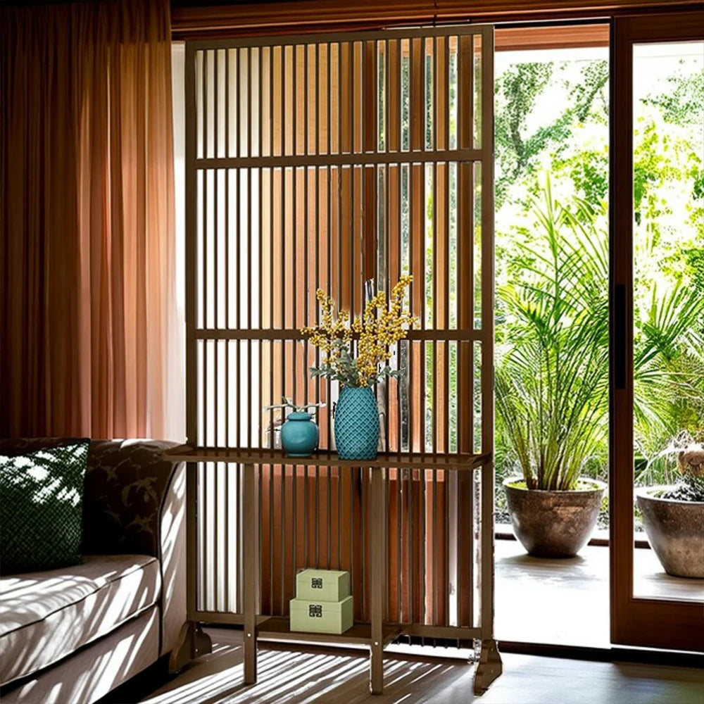 LIVARA Bamboo High Screen Partition 71Cm/100Cm With Storage Platform Wood Color/Walnut Color