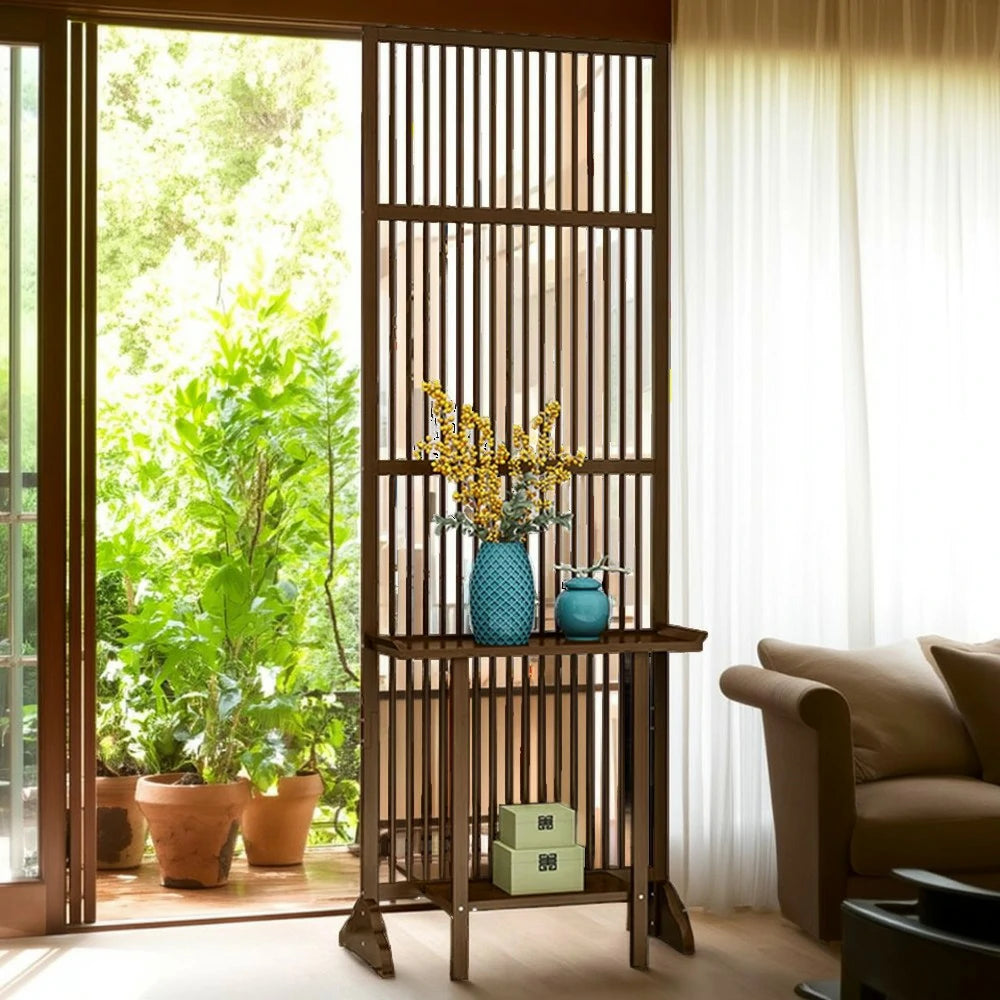 LIVARA Bamboo High Screen Partition 71Cm/100Cm With Storage Platform Wood Color/Walnut Color