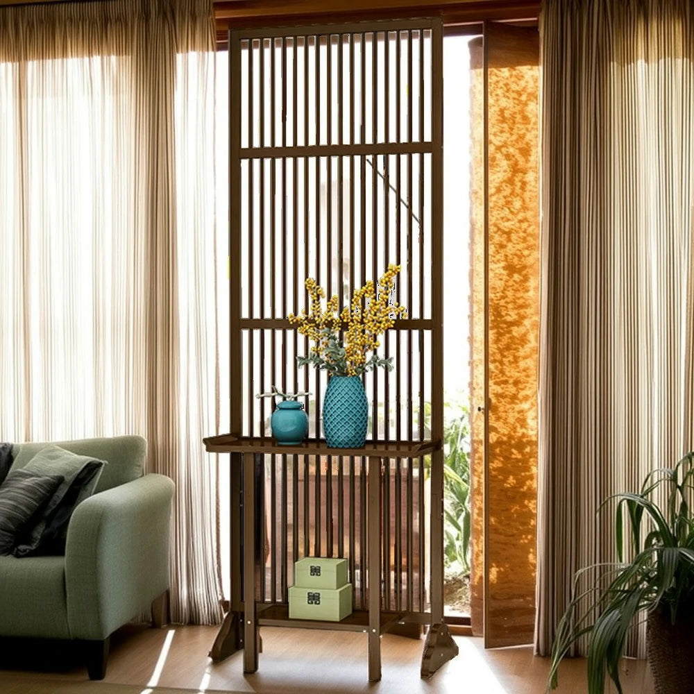 LIVARA Bamboo High Screen Partition 71Cm/100Cm With Storage Platform Wood Color/Walnut Color
