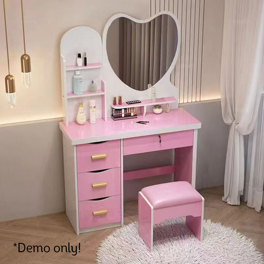 LIVARA 70/80/100CM Length Heart-shaped Mirror Dressing Table With Stool