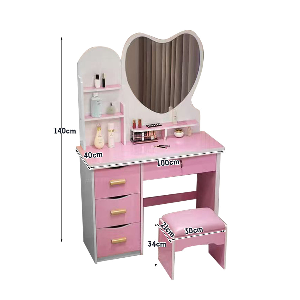 LIVARA 70/80/100CM Length Heart-shaped Mirror Dressing Table With Stool