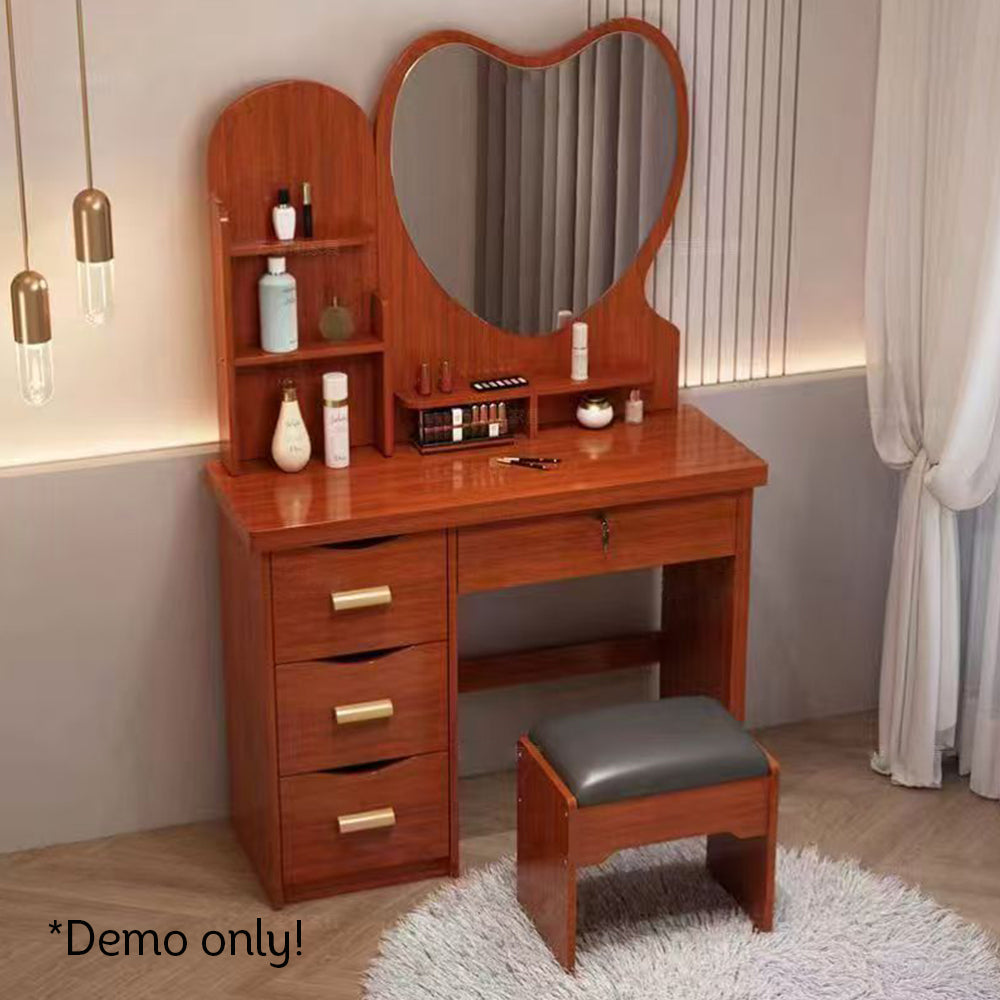 LIVARA 70/80/100CM Length Heart-shaped Mirror Dressing Table With Stool