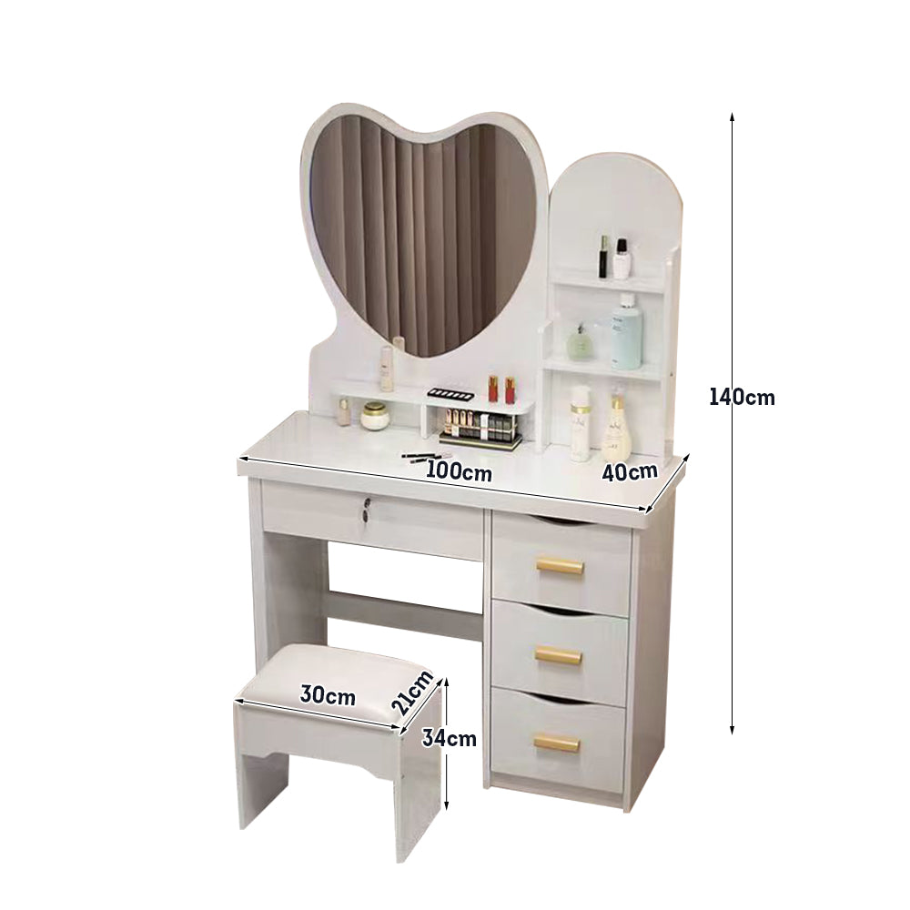 LIVARA 70/80/100CM Length Heart-shaped Mirror Dressing Table With Stool