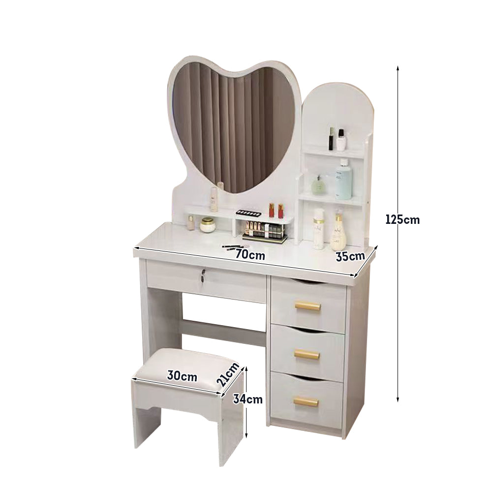LIVARA 70/80/100CM Length Heart-shaped Mirror Dressing Table With Stool