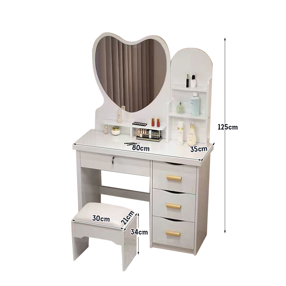 LIVARA 70/80/100CM Length Heart-shaped Mirror Dressing Table With Stool