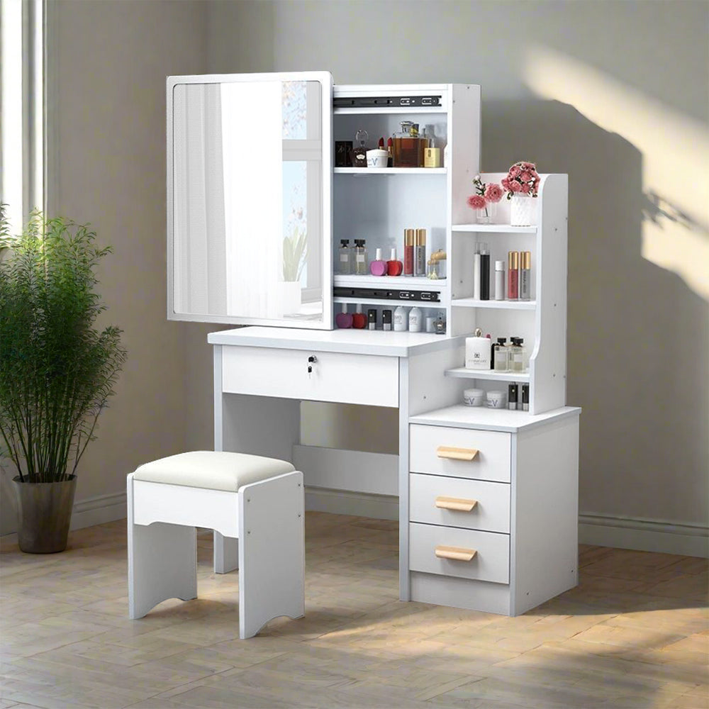 LIVARA 80/100CM Length Sliding Large Mirror Dressing Table With Stool