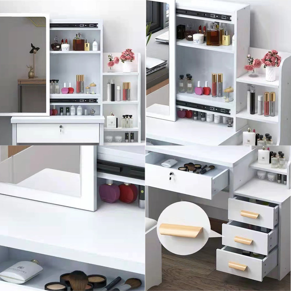 LIVARA 80/100CM Length Sliding Large Mirror Dressing Table With Stool