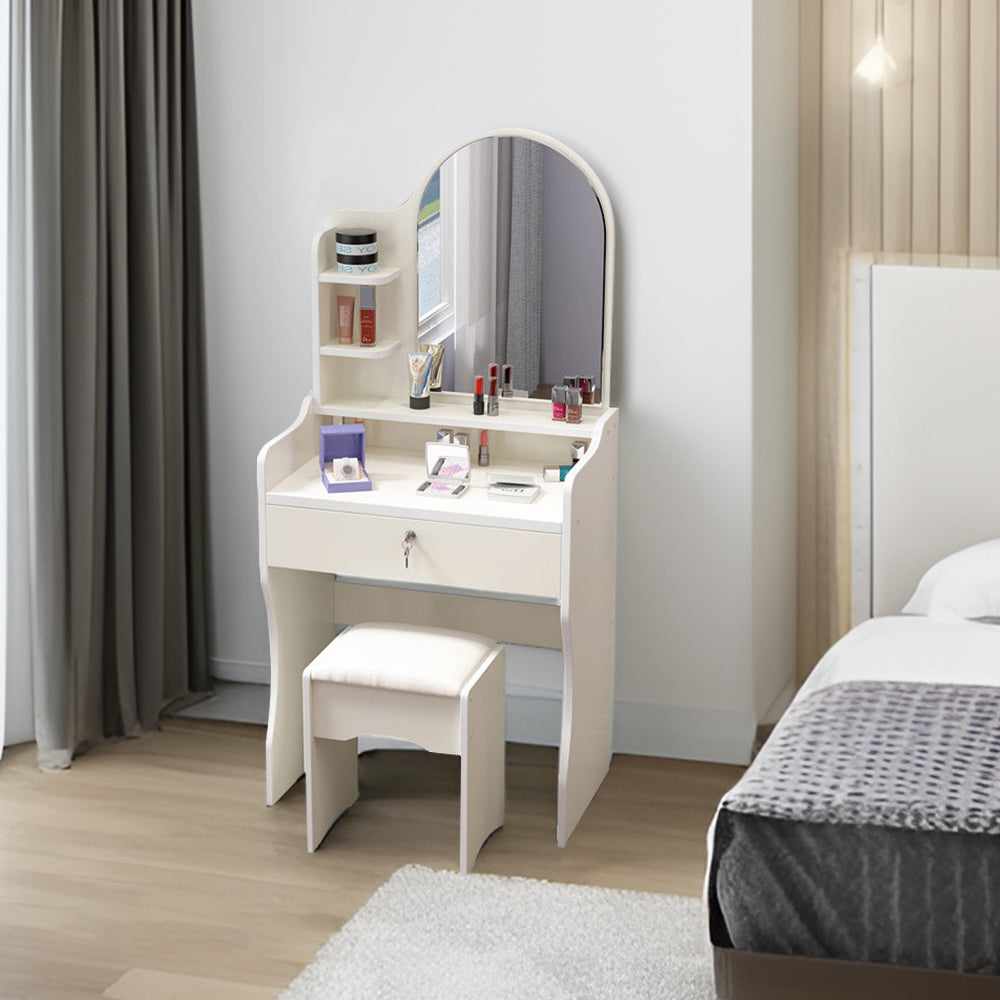 LIVARA 50CM Length Trapezoidal Mirror Dressing Table With Stool