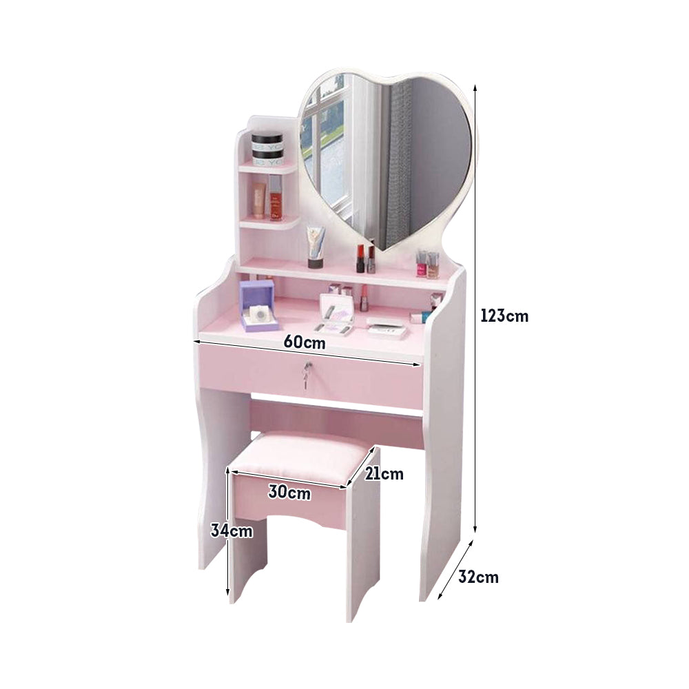 LIVARA 60CM Length Heart-shaped Mirror Dressing Table With Stool