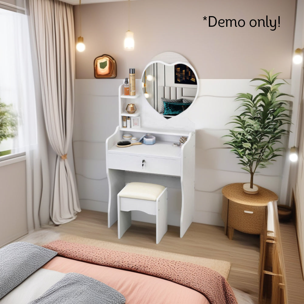 LIVARA 60CM Length Heart-shaped Mirror Dressing Table With Stool