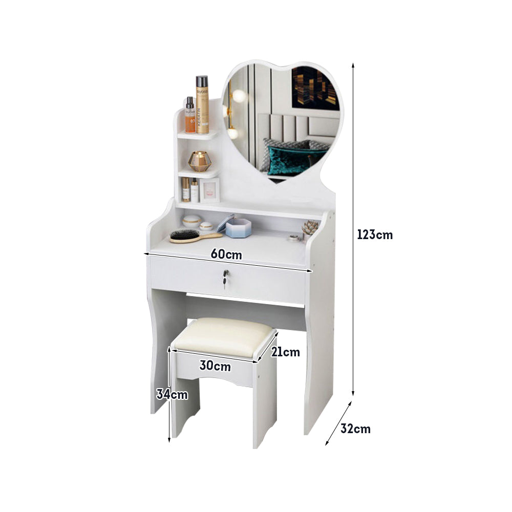 LIVARA 60CM Length Heart-shaped Mirror Dressing Table With Stool