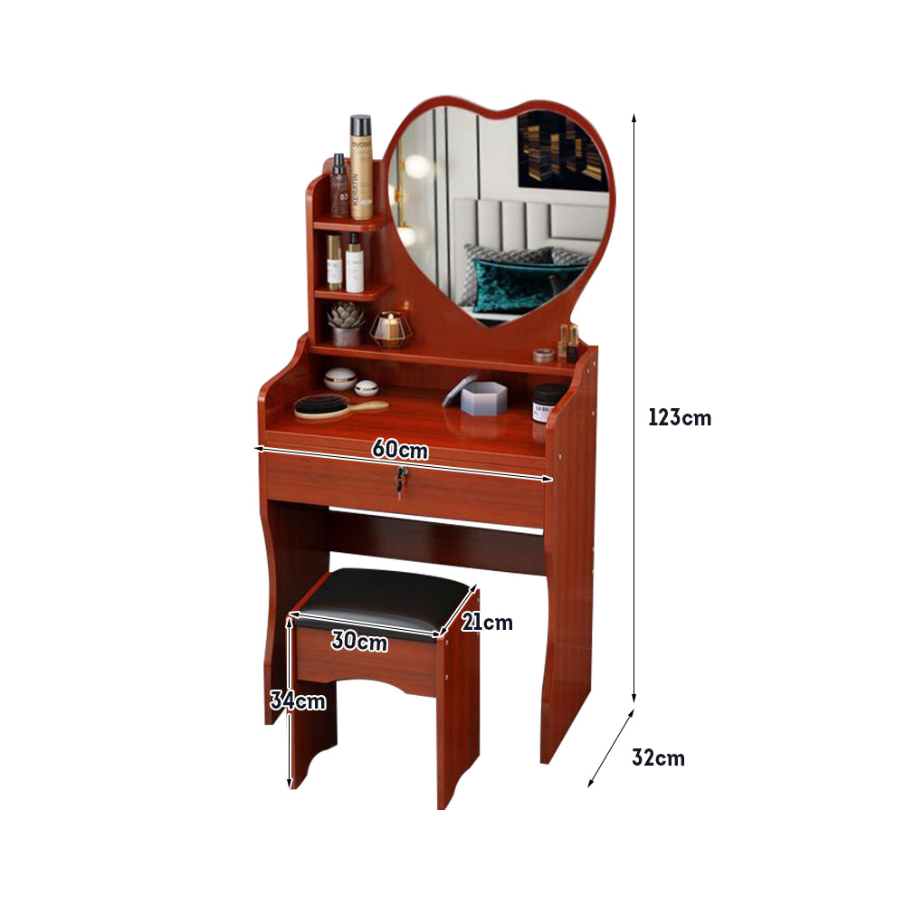 LIVARA 60CM Length Heart-shaped Mirror Dressing Table With Stool