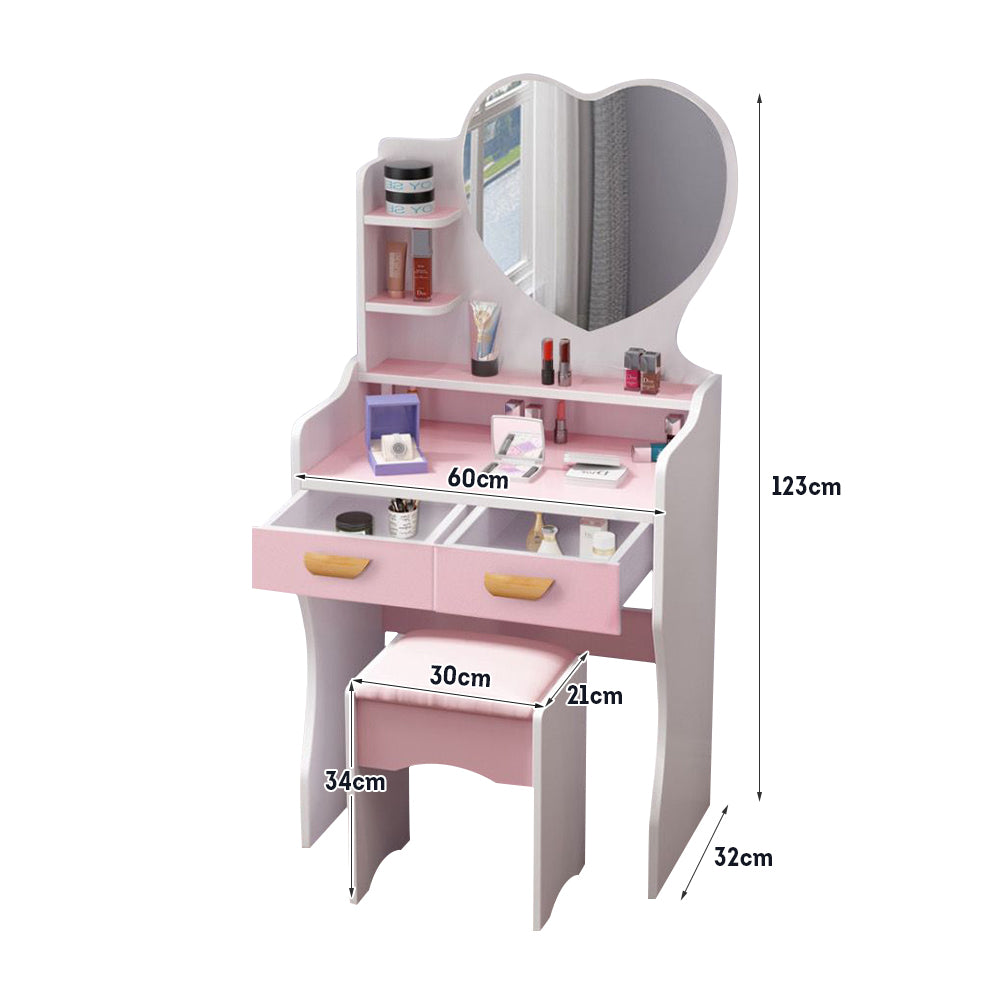 LIVARA 60CM Length Heart-shaped Mirror Dressing Table With Stool