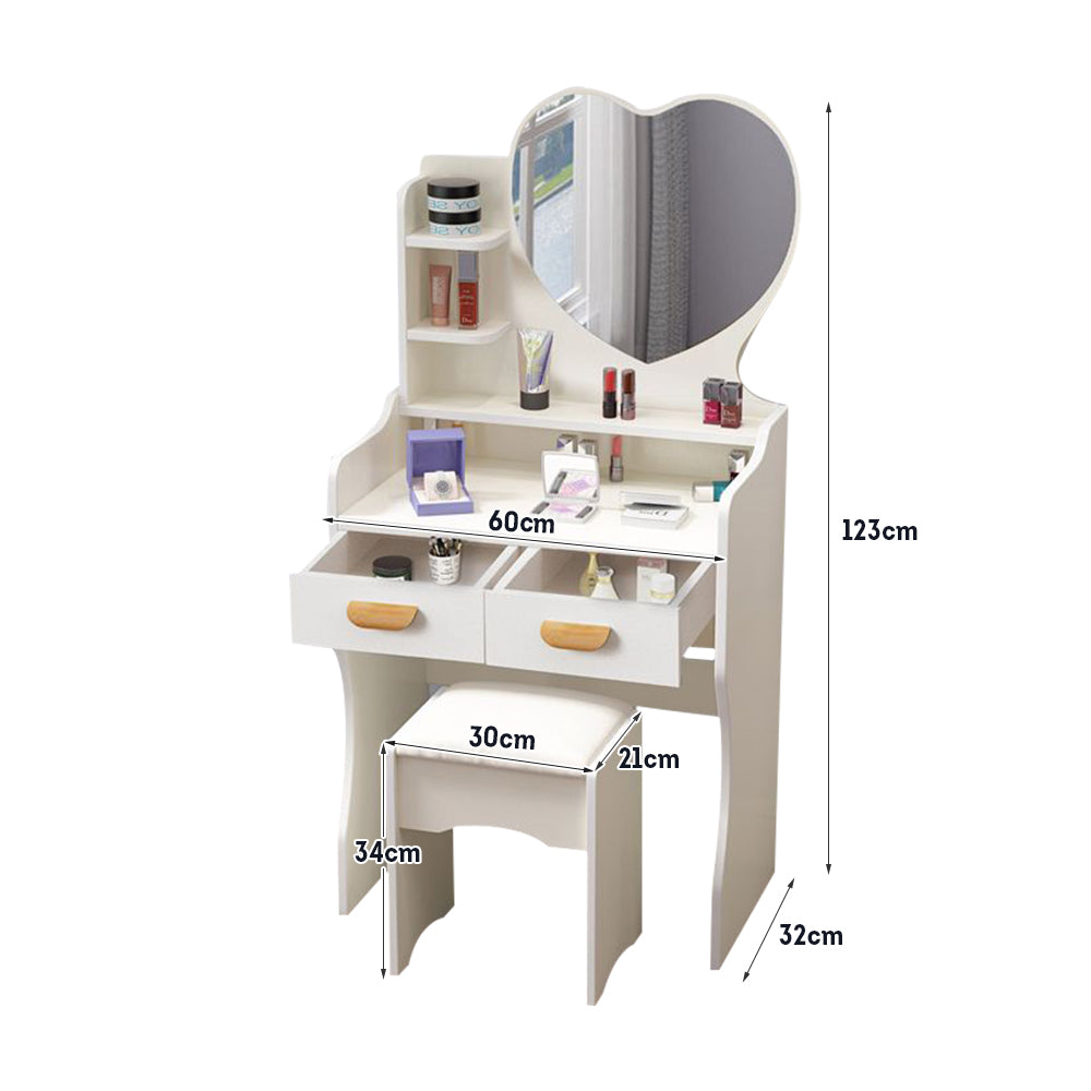 LIVARA 60CM Length Heart-shaped Mirror Dressing Table With Stool