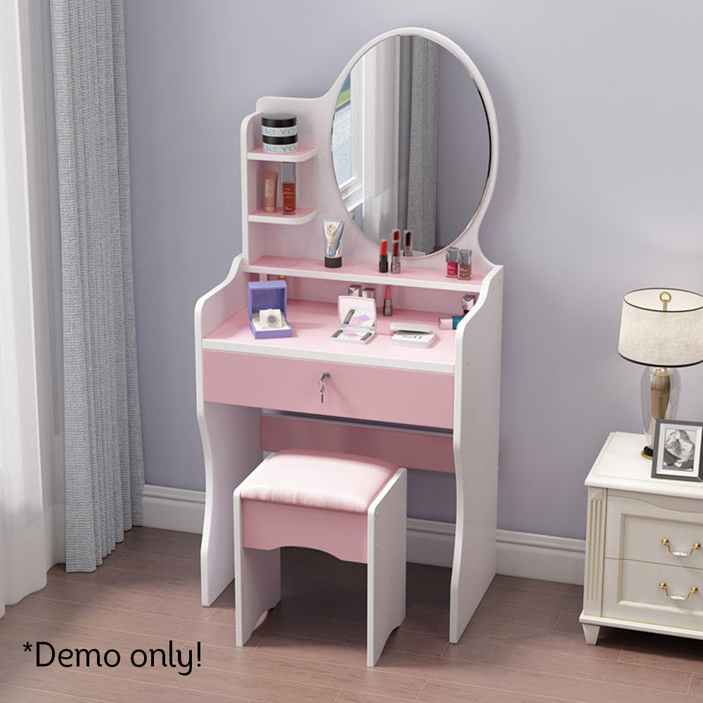 LIVARA 60CM Length Round Mirror Dressing Table With Stool
