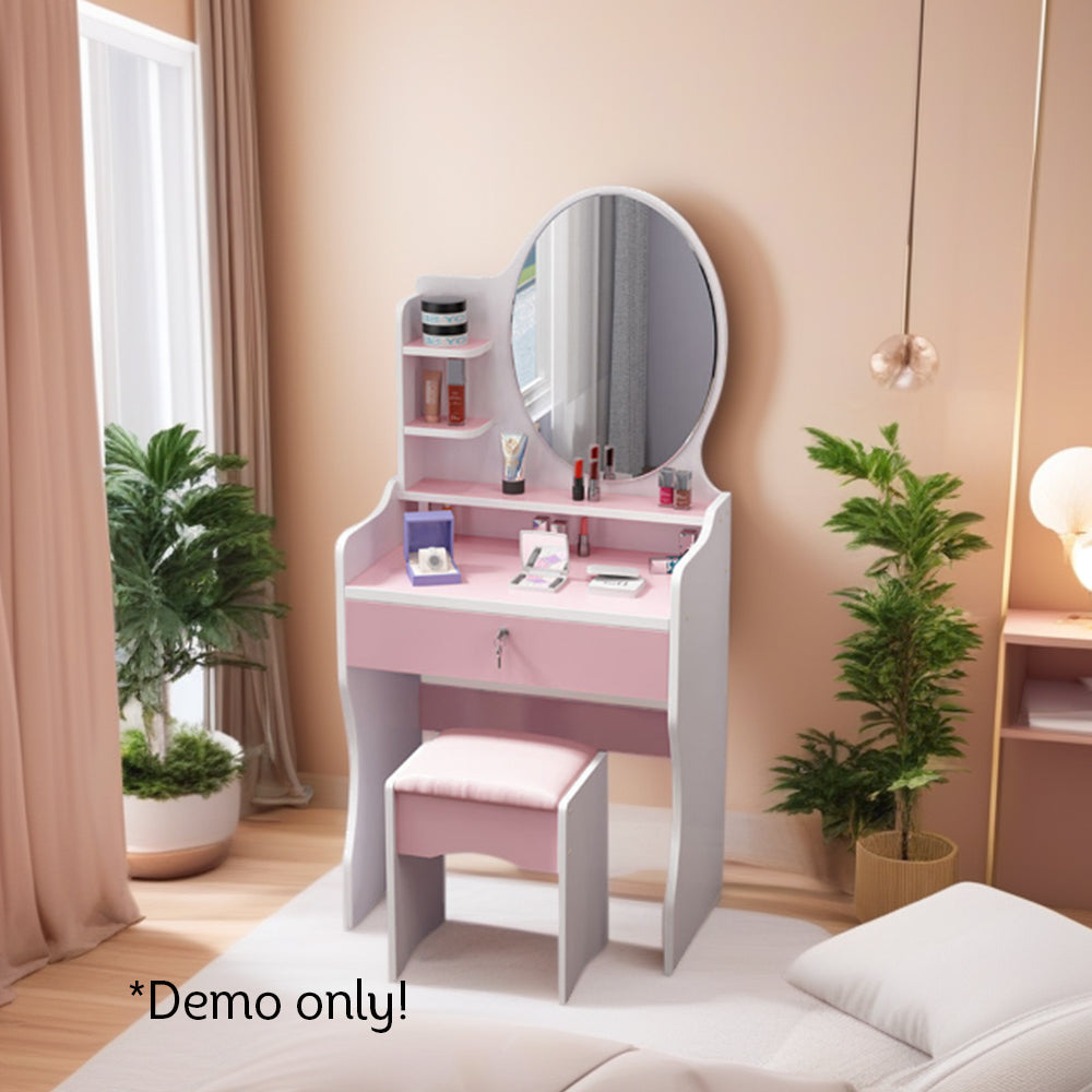 LIVARA 60CM Length Round Mirror Dressing Table With Stool
