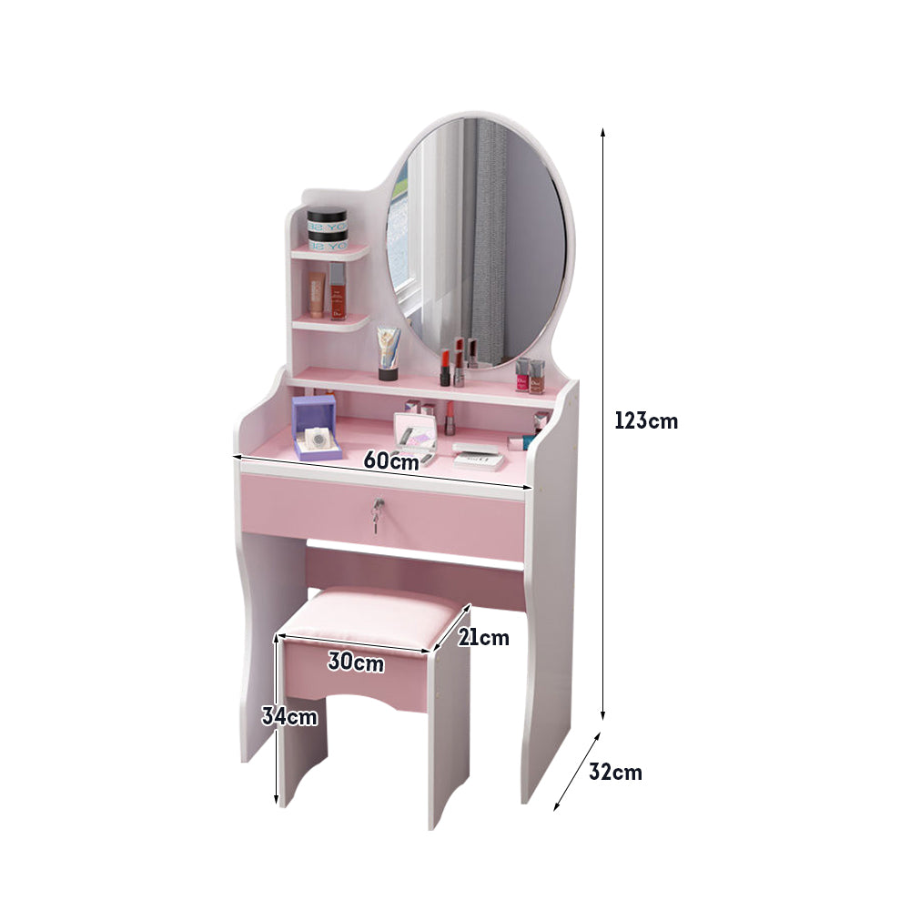 LIVARA 60CM Length Round Mirror Dressing Table With Stool