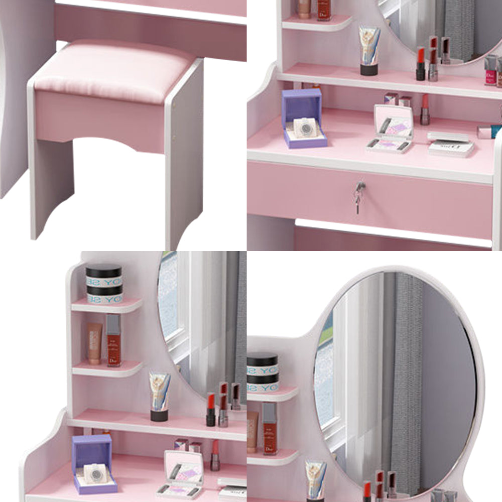 LIVARA 60CM Length Round Mirror Dressing Table With Stool