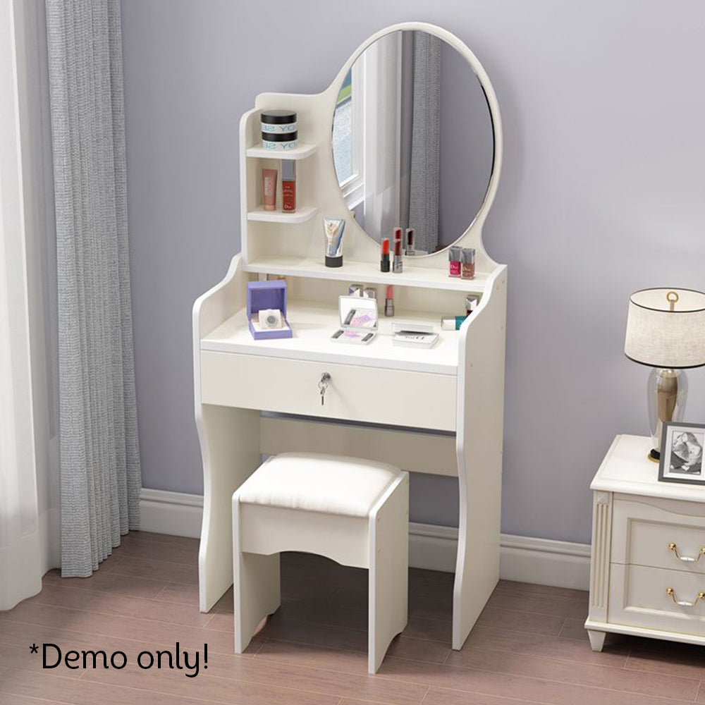 LIVARA 60CM Length Round Mirror Dressing Table With Stool
