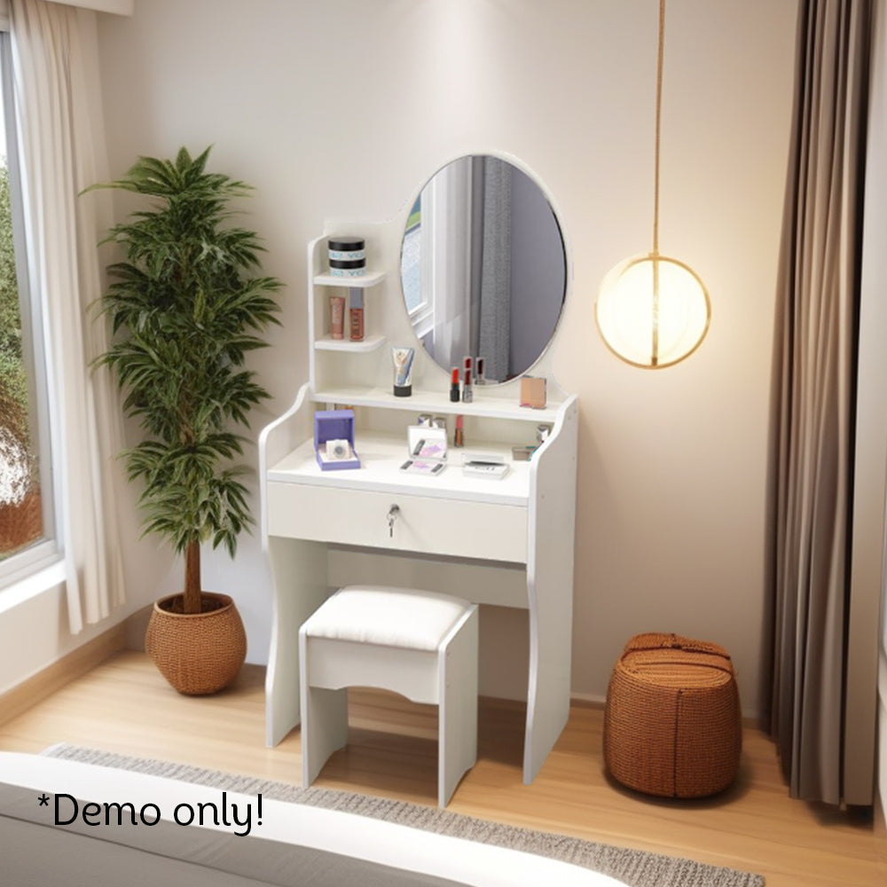 LIVARA 60CM Length Round Mirror Dressing Table With Stool