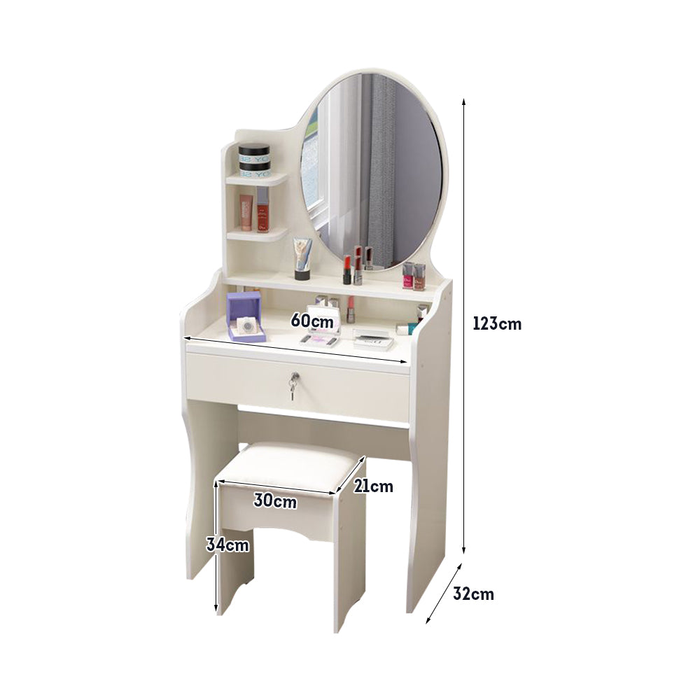 LIVARA 60CM Length Round Mirror Dressing Table With Stool