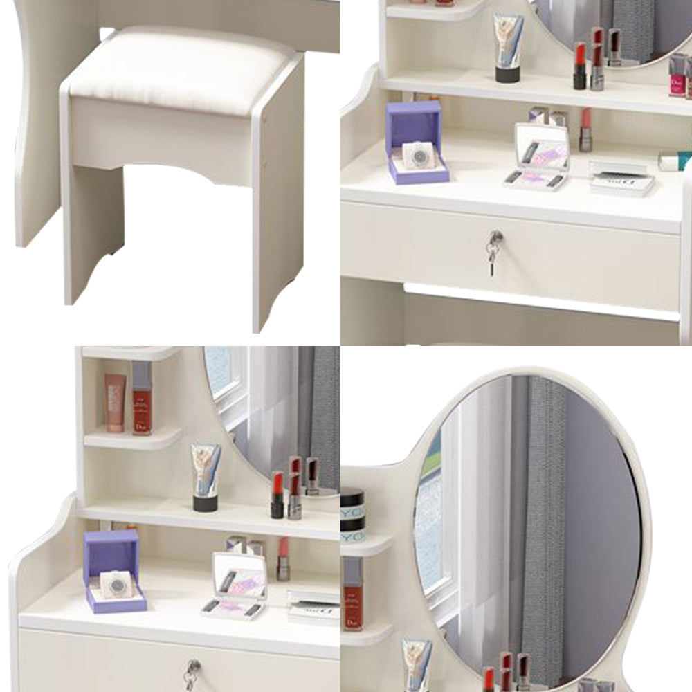 LIVARA 60CM Length Round Mirror Dressing Table With Stool