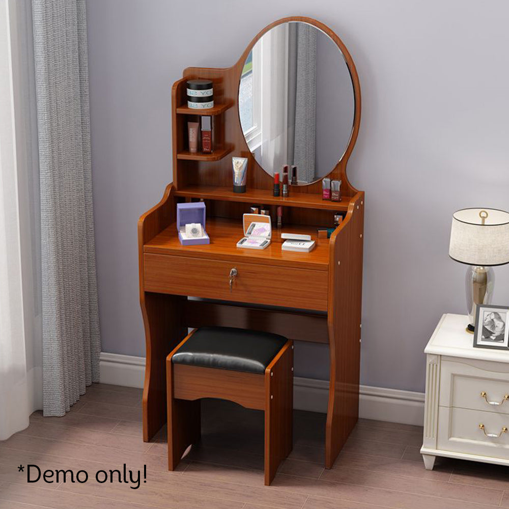 LIVARA 60CM Length Round Mirror Dressing Table With Stool