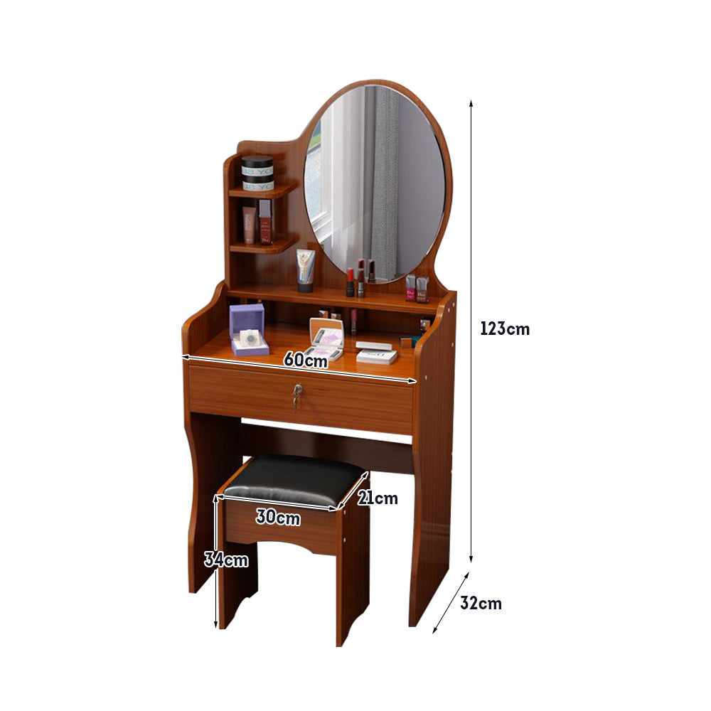 LIVARA 60CM Length Round Mirror Dressing Table With Stool