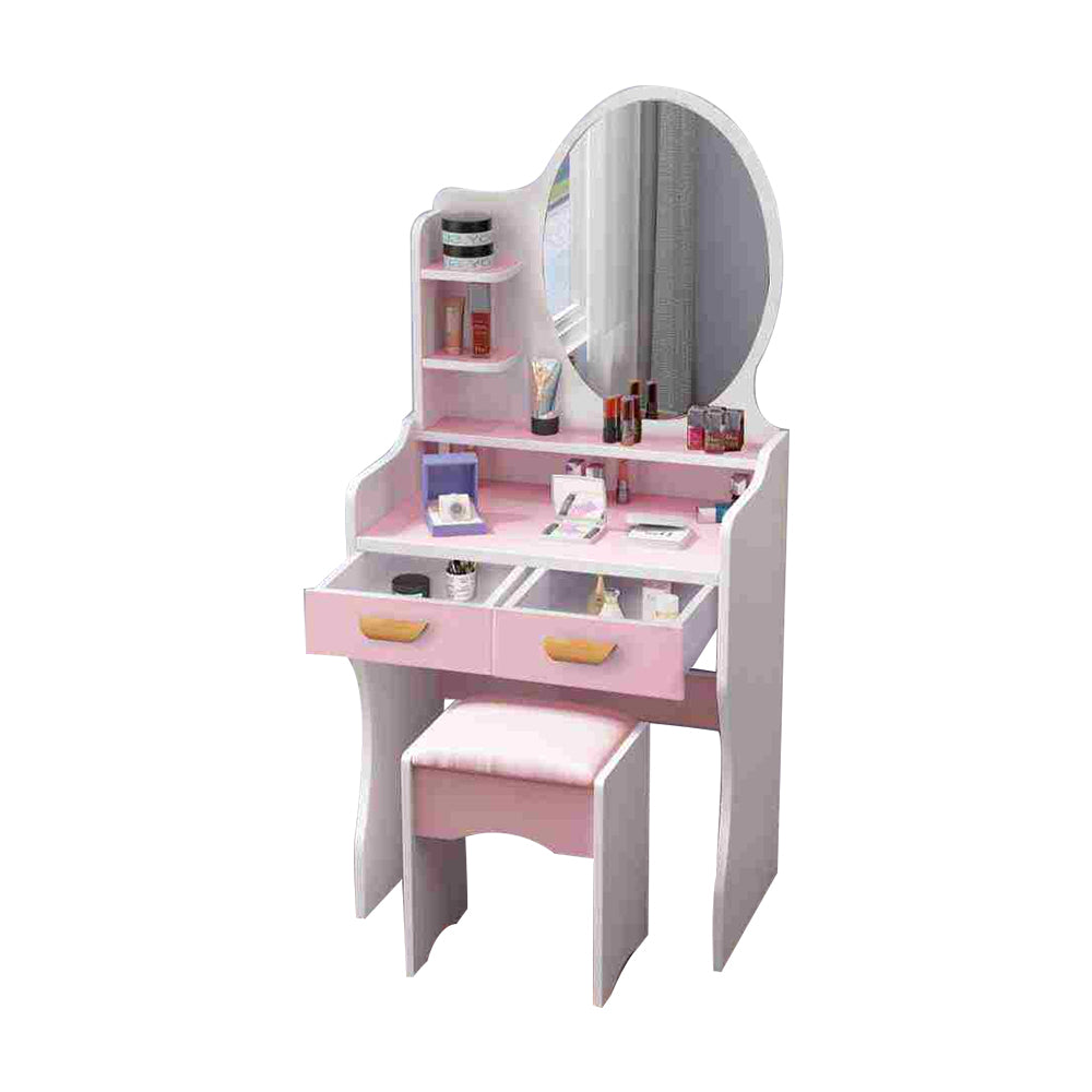 LIVARA 60CM Length Round Mirror Dressing Table With Stool