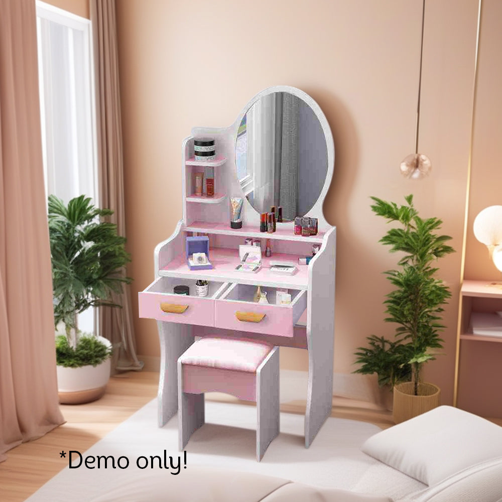LIVARA 60CM Length Round Mirror Dressing Table With Stool